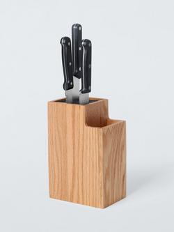 John Lewis Universal Square Empty Knife Block & Utensil Pot, FSC-Certified (Oak Wood), Natural - view 2, Natural