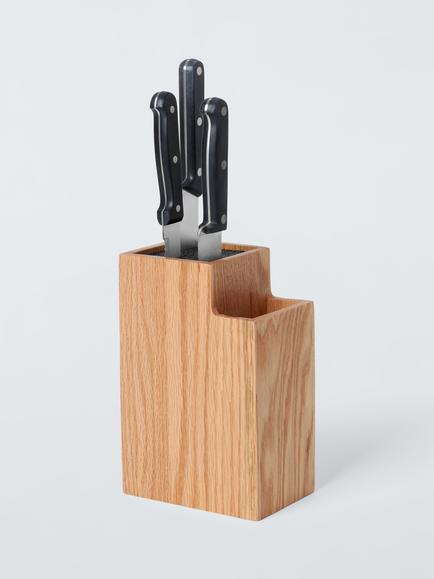 John Lewis Universal Square Empty Knife Block & Utensil Pot, FSC-Certified (Oak Wood), Natural - view 2, Natural