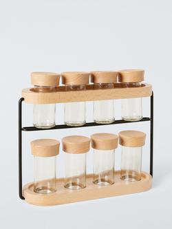 John Lewis Freestanding Beech Wood Spice Rack & 8 Jars, 