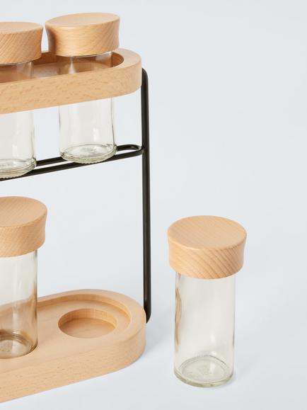 John Lewis Freestanding Beech Wood Spice Rack & 8 Jars - view 2, 