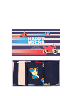 Happy Socks Navy Gift Set, Pack of 3, Navy/Multi, Navy/Multi