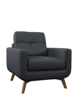 John Lewis Barbican Leather Armchair, Light Leg, Matt Navy