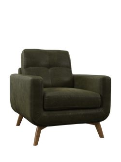 John Lewis Barbican Leather Armchair, Light Leg, Demetra Green