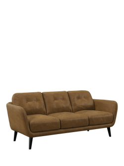 John Lewis Arlo Large 3 Seater Leather Sofa, Dark Leg, Demetra Light Tan