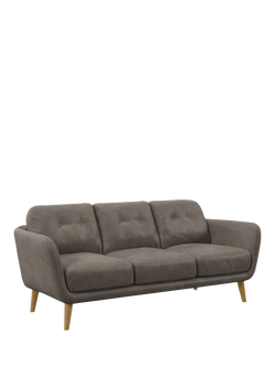 John Lewis Arlo Large 3 Seater Leather Sofa, Light Leg, Demetra Grey