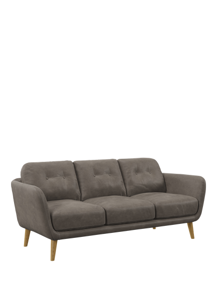 John Lewis Arlo 3 Seater Leather Sofa, Light Leg, Demetra Grey