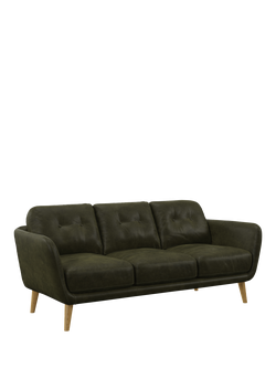 John Lewis Arlo Large 3 Seater Leather Sofa, Light Leg, Demetra Green