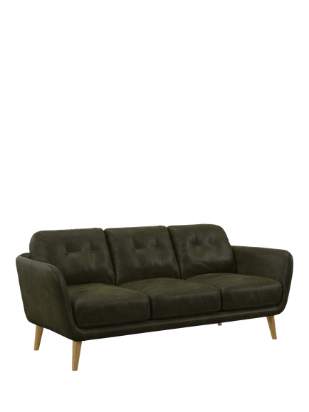 John Lewis Arlo 3 Seater Leather Sofa, Light Leg, Demetra Green