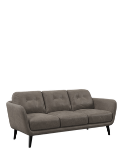 John Lewis Arlo Large 3 Seater Leather Sofa, Dark Leg, Demetra Grey