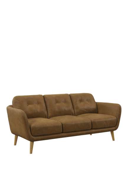 John Lewis Arlo 3 Seater Leather Sofa, Light Leg, Demetra Light Tan