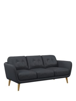 John Lewis Arlo Large 3 Seater Leather Sofa, Light Leg, Matt Navy