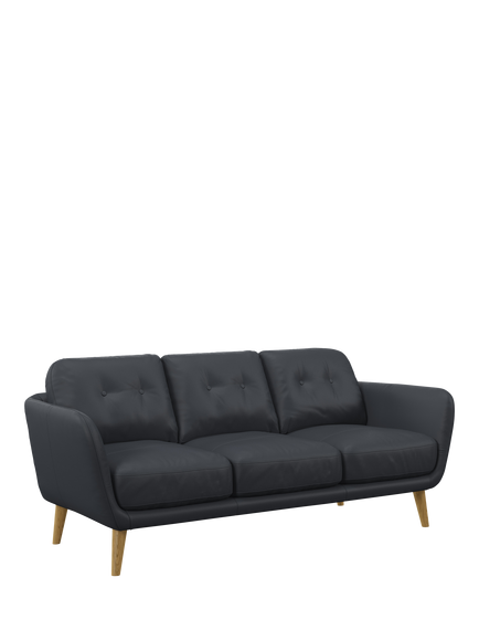 John Lewis Arlo 3 Seater Leather Sofa, Light Leg, Matt Navy