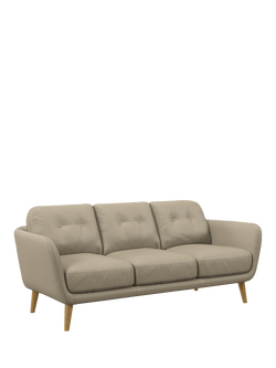 John Lewis Arlo Large 3 Seater Leather Sofa, Light Leg, Matt Pearl