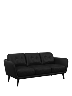 John Lewis Arlo Large 3 Seater Leather Sofa, Dark Leg, Matt Black
