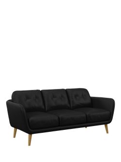 John Lewis Arlo Large 3 Seater Leather Sofa, Light Leg, Matt Black