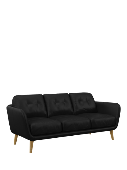 John Lewis Arlo 3 Seater Leather Sofa, Light Leg, Matt Black