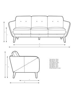 John Lewis Arlo Large 3 Seater Leather Sofa, Light Leg - view 2, Matt Black