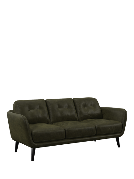 John Lewis Arlo Large 3 Seater Leather Sofa, Dark Leg, Demetra Green