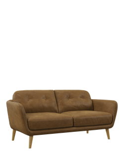 John Lewis Arlo Medium 2 Seater Leather Sofa, Light Leg, Demetra Light Tan