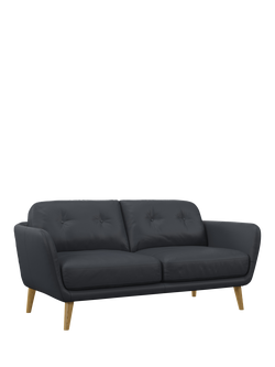 John Lewis Arlo Medium 2 Seater Leather Sofa, Light Leg, Matt Navy