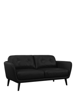 John Lewis Arlo Medium 2 Seater Leather Sofa, Dark Leg, Matt Black