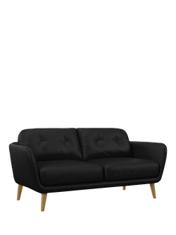 John Lewis Arlo Medium 2 Seater Leather Sofa, Light Leg, Matt Black