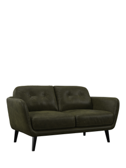 John Lewis Arlo Small 2 Seater Leather Sofa, Dark Leg, Demetra Green