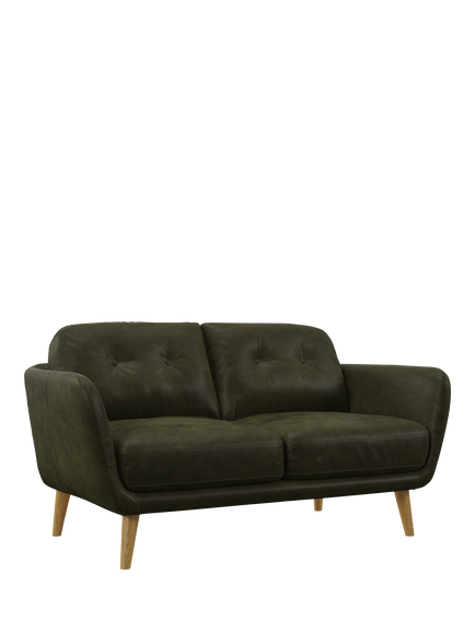 John Lewis Arlo Small 2 Seater Leather Sofa, Light Leg, Demetra Green
