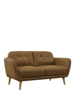 John Lewis Arlo Small 2 Seater Leather Sofa, Light Leg, Demetra Light Tan