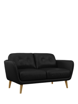 John Lewis Arlo Small 2 Seater Leather Sofa, Light Leg, Matt Black