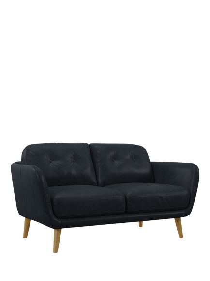John Lewis Arlo Small 2 Seater Leather Sofa, Light Leg, Vintage Jeans