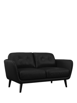 John Lewis Arlo Small 2 Seater Leather Sofa, Dark Leg, Matt Black