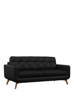 John Lewis Barbican Large 3 Seater Leather Sofa, Light Leg, Matt Black