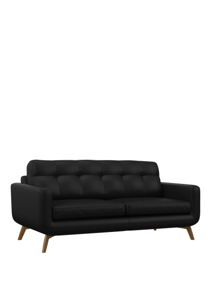 John Lewis Barbican Large 3 Seater Leather Sofa, Light Leg, Matt Black