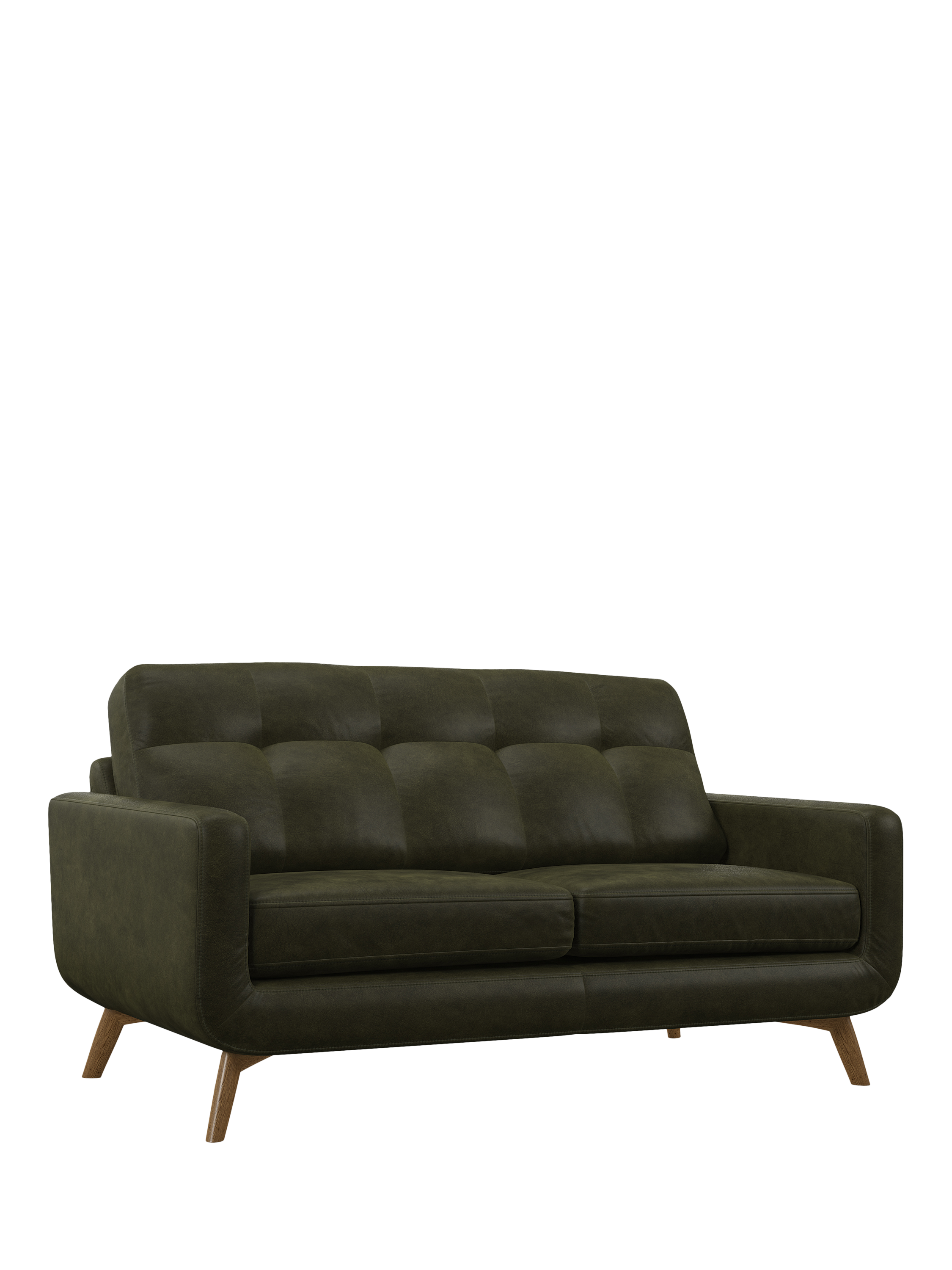 Barbican Range, John Lewis Barbican Medium 2 Seater Leather Sofa, Light Leg, Demetra Green