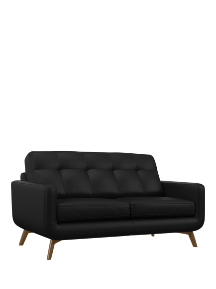 John Lewis Barbican Medium 2 Seater Leather Sofa, Light Leg, Matt Black