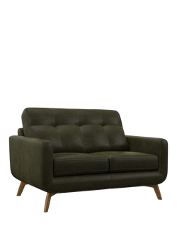 John Lewis Barbican Small 2 Seater Leather Sofa, Light Leg, Demetra Green