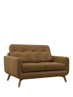 John Lewis Barbican Small 2 Seater Leather Sofa, Light Leg, Demetra Light Tan