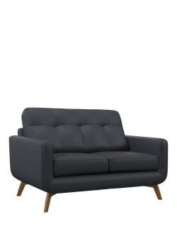 John Lewis Barbican Small 2 Seater Leather Sofa, Light Leg, Matt Navy