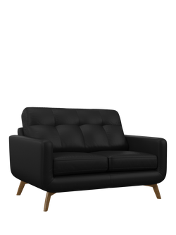John Lewis Barbican Small 2 Seater Leather Sofa, Light Leg, Matt Black