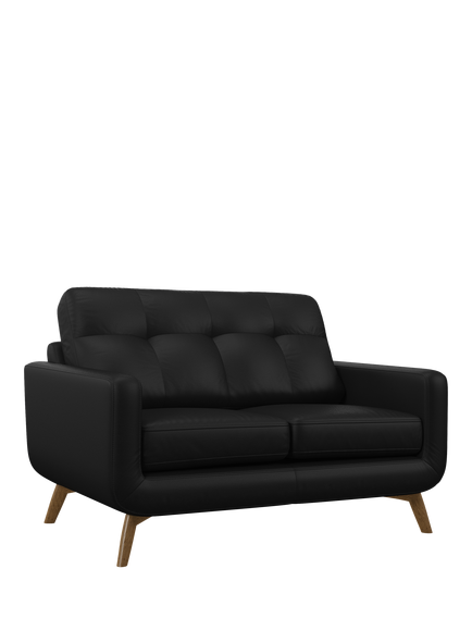 John Lewis Barbican Small 2 Seater Leather Sofa, Light Leg, Matt Black
