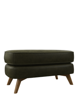 John Lewis Barbican Leather Footstool, Light Leg, Demetra Green