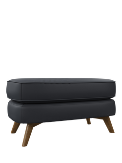 John Lewis Barbican Leather Footstool, Light Leg, Matt Navy