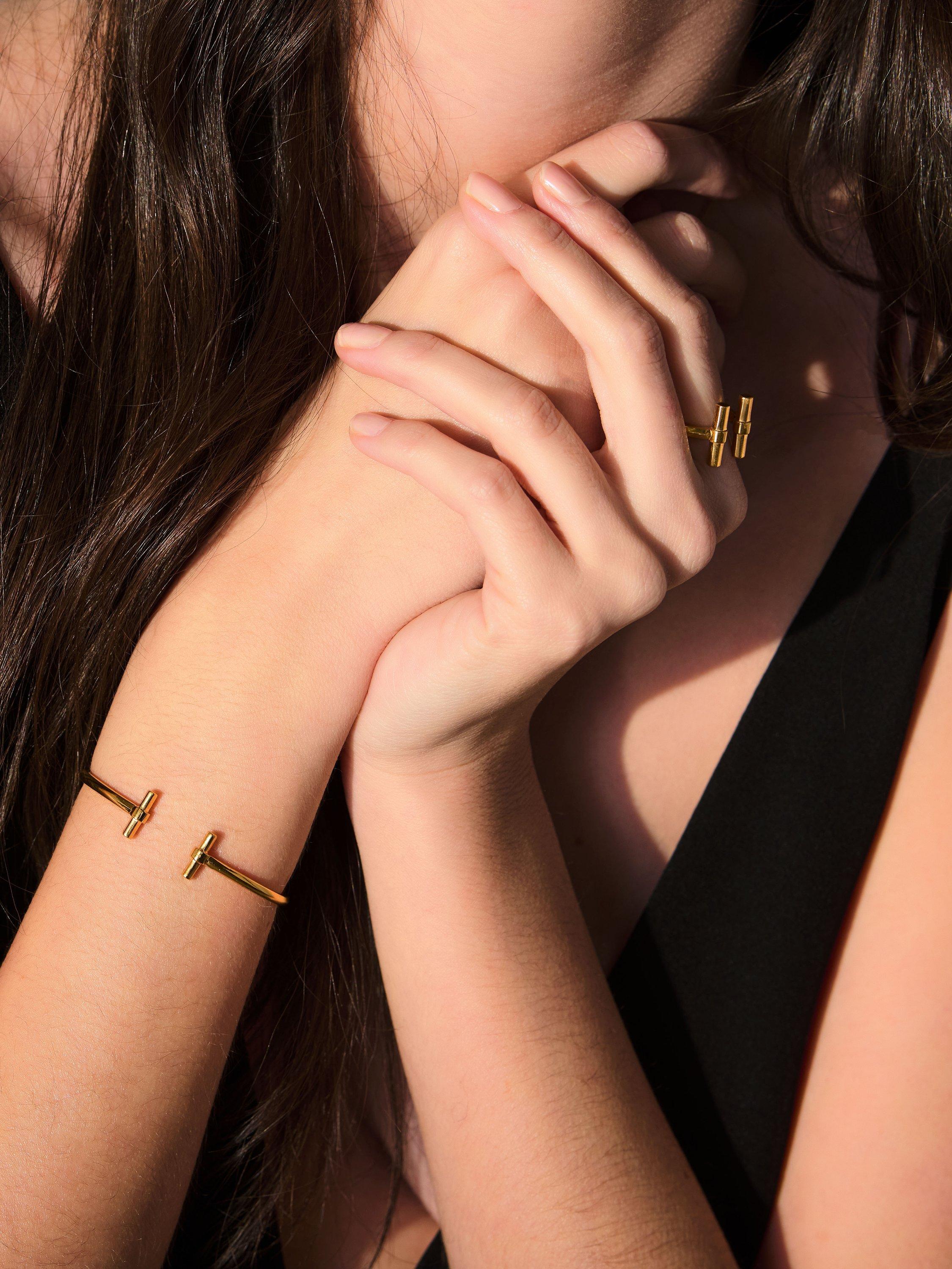 Product image 4 of 5, which shows Rachel Jackson London Adjustable T-Bar Bangle, Gold