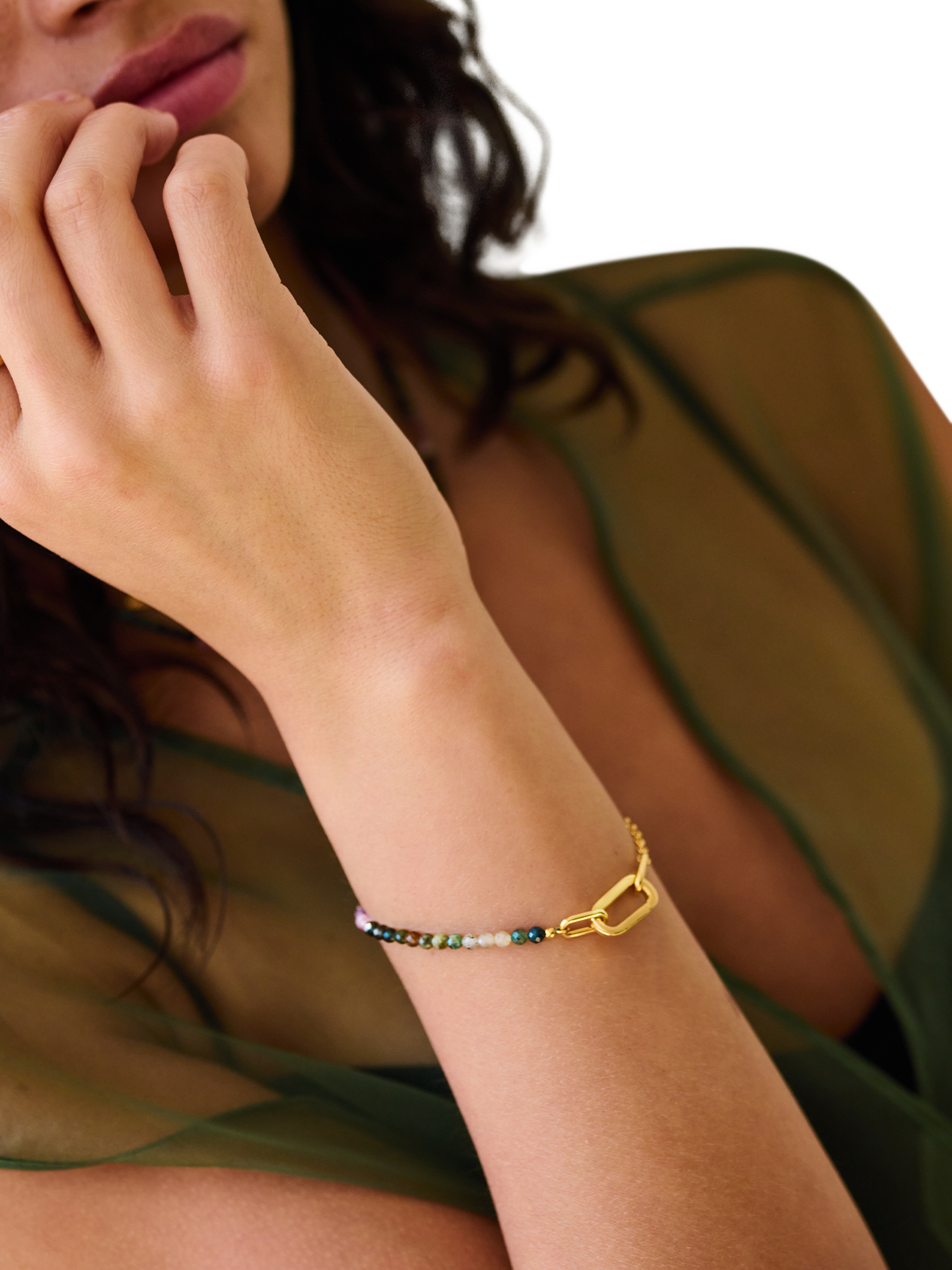 Product image 5 of 5, which shows Rachel Jackson London Watermelon Gemstone Bracelet, Gold