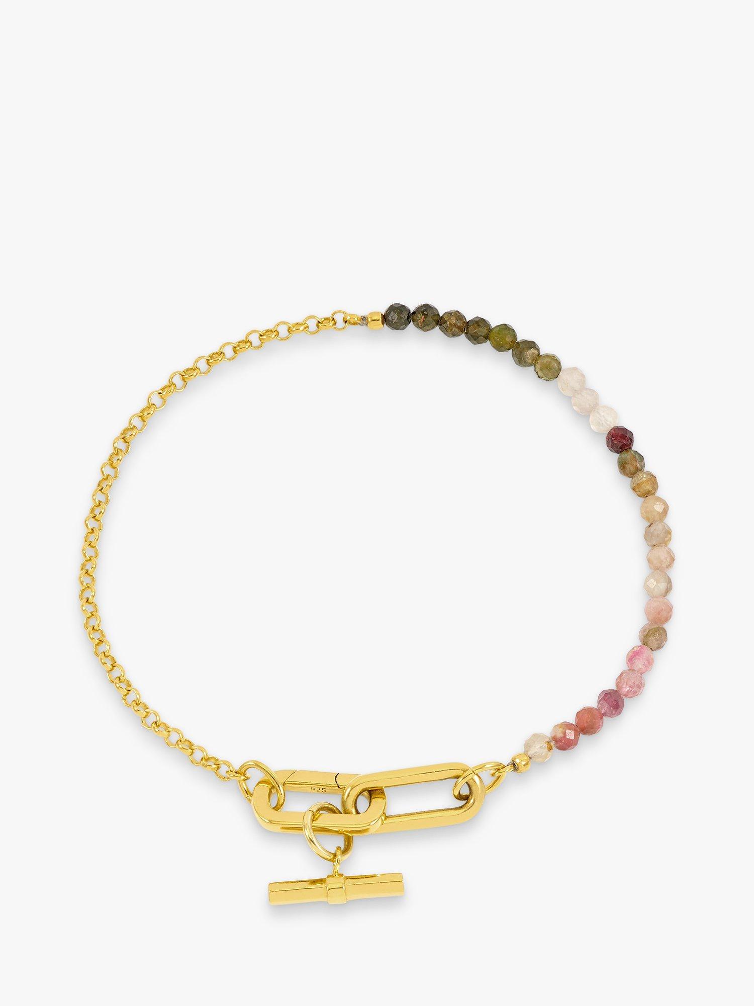 Product image 1 of 5, which shows Rachel Jackson London Tourmaline Gemstone T-Bar Bracelet, Gold