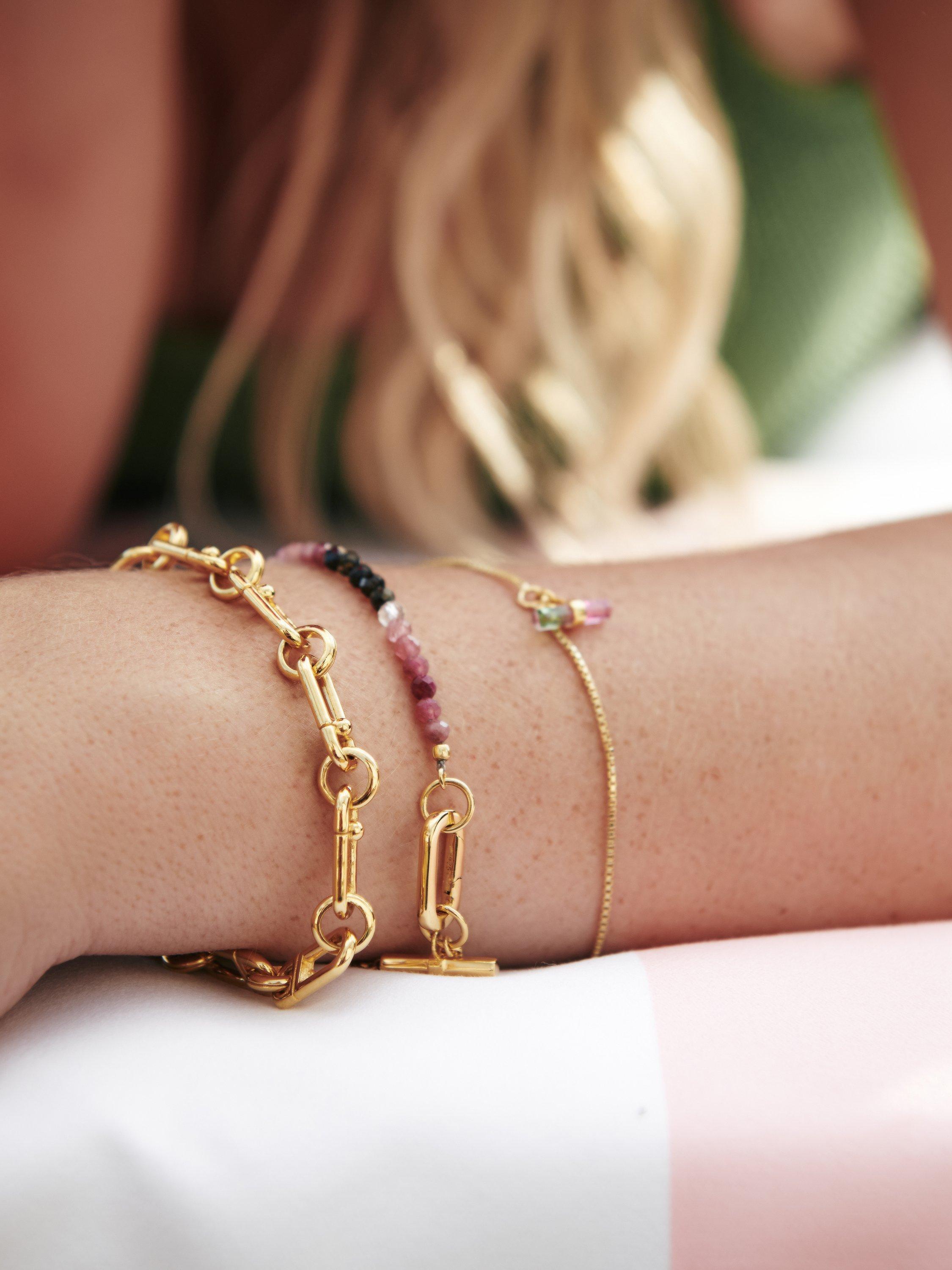 Product image 4 of 5, which shows Rachel Jackson London Tourmaline Gemstone T-Bar Bracelet, Gold