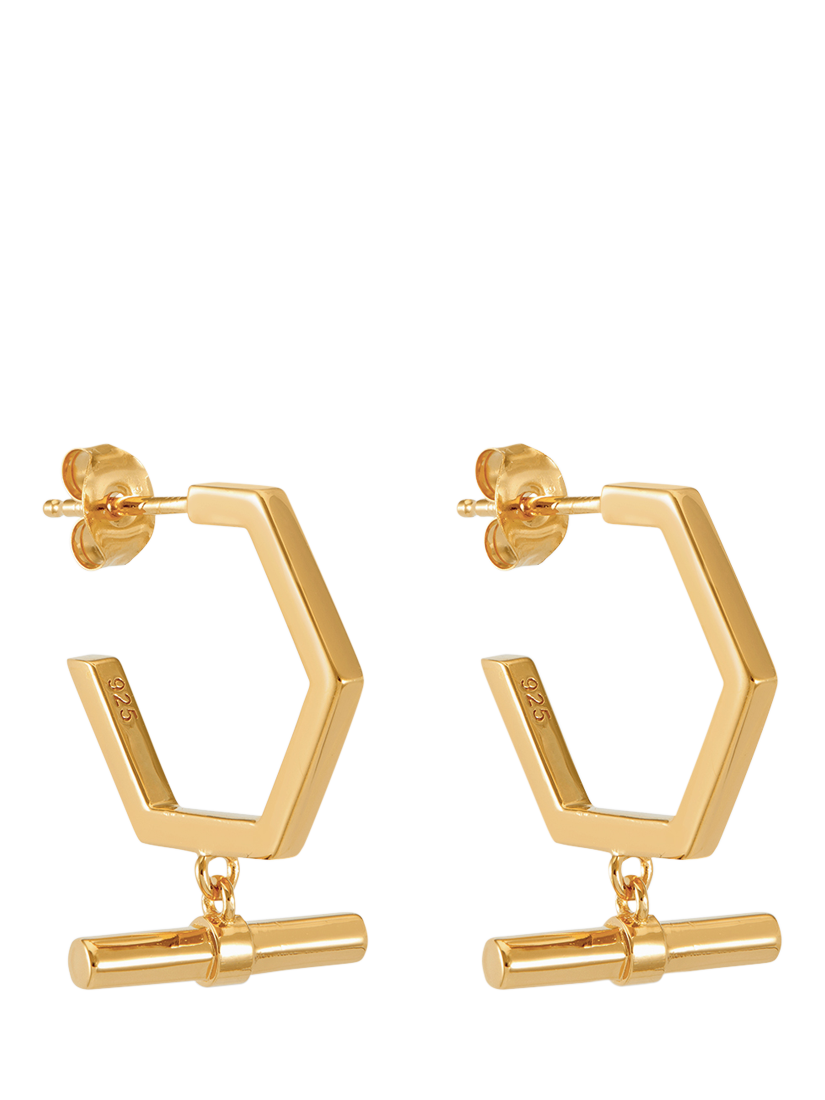 Product image 1 of 3, which shows Rachel Jackson London Hexagon T-Bar Hoop Earrings, Gold