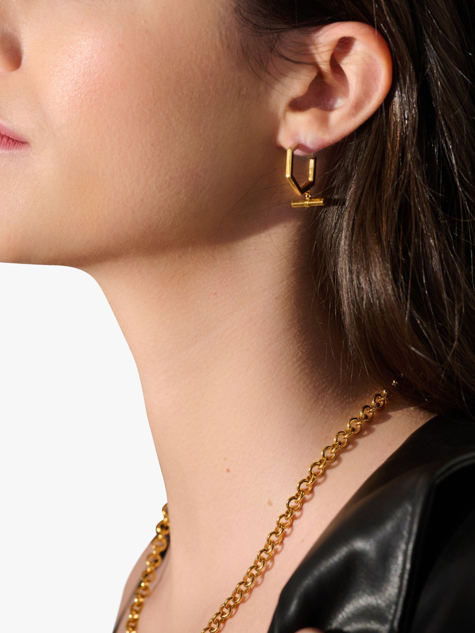 Product image 2 of 3, which shows Rachel Jackson London Hexagon T-Bar Hoop Earrings, Gold
