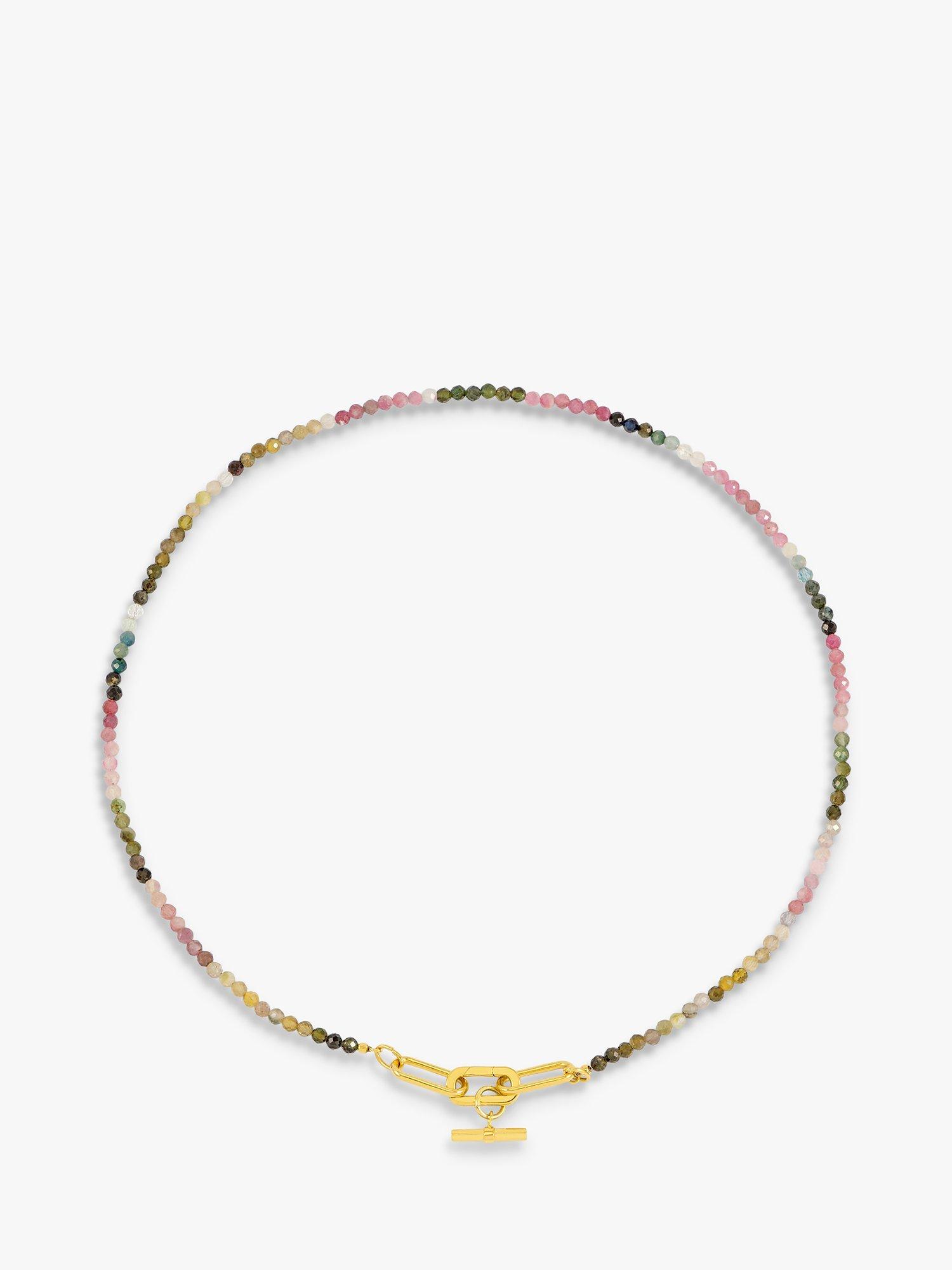 Product image 1 of 5, which shows Rachel Jackson London Tourmaline Gemstone T-Bar Necklace, Gold